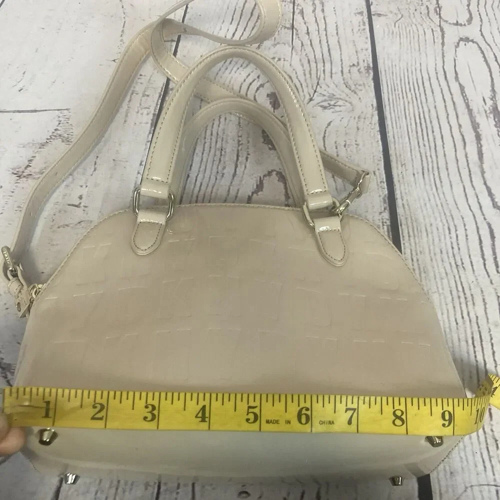 Dkny PVC‎ Monogram Embossed Satchel Beige Small Chic Everyday Adjustable Stap
